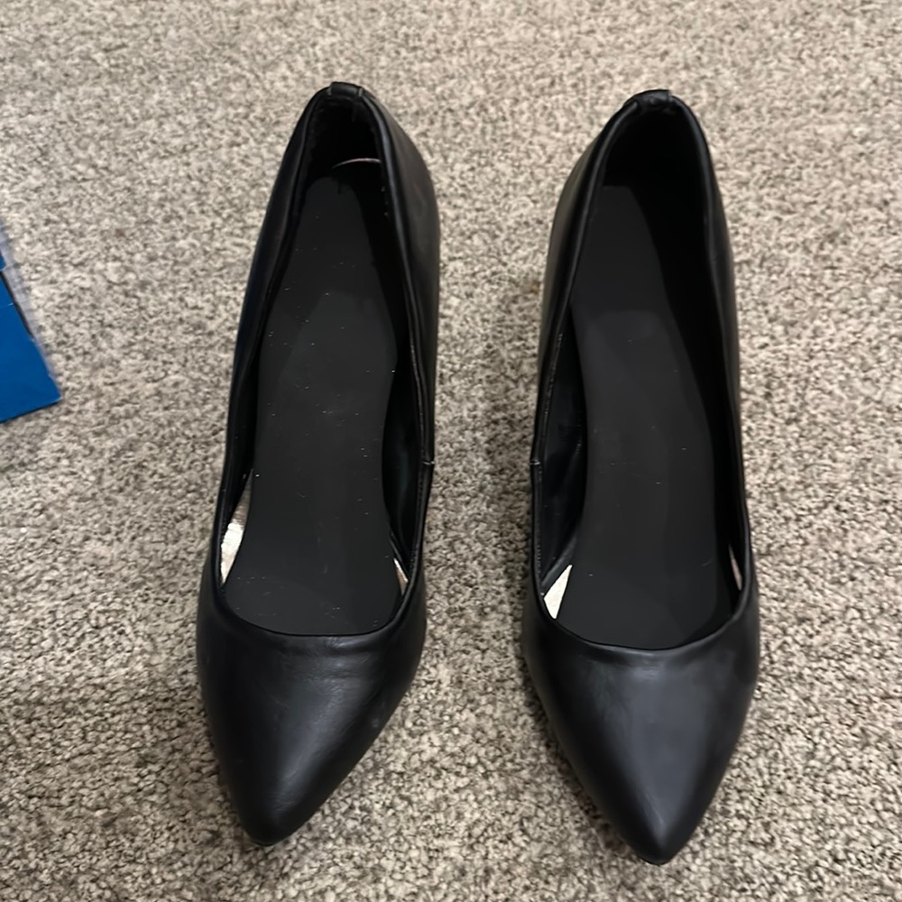 Black vegan leather padded heels